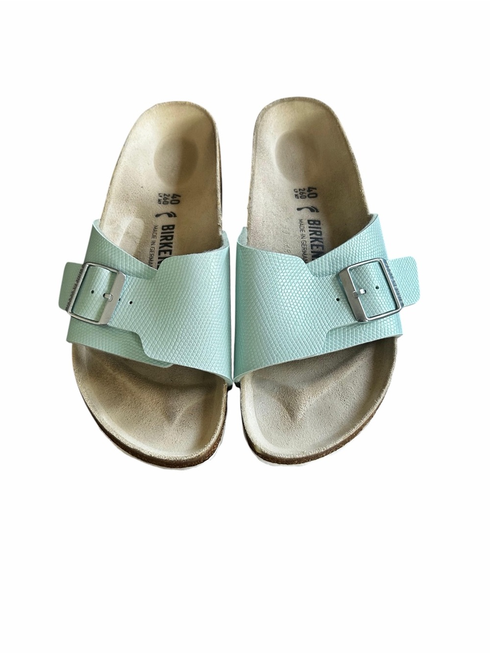 Birkenstock Catalina Lizard Surf Green Silver Single-Buckle Slide Sandal - Picture 2 of 6